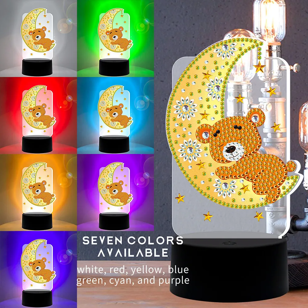 Huacan Novo 5D Diy Diamante Pintura Night Light Diamante Bordado Mosaico Urso Child Room Lamp 201112