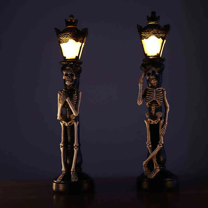 Simulação resina crânio decoração luz festa local layout adereços halloween lâmpada de rua esqueleto lâmpada decorativa para decoração casa 2209178600