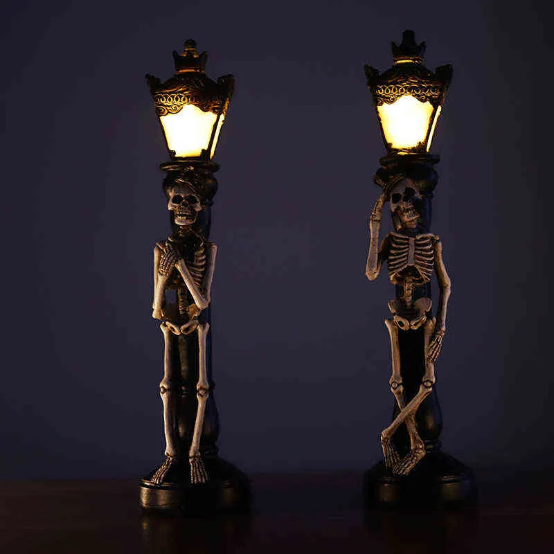 Simulation résine crâne décoration lumière fête lieu disposition accessoires Halloween lampadaire squelette lampe décorative pour la décoration intérieure 2205914655