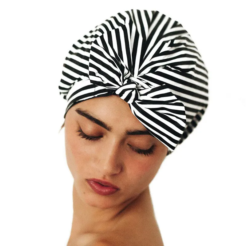 Bonnet de douche pour femmes, bonnets de cheveux pour turban long et grand réutilisable rayure feuilles fleurs