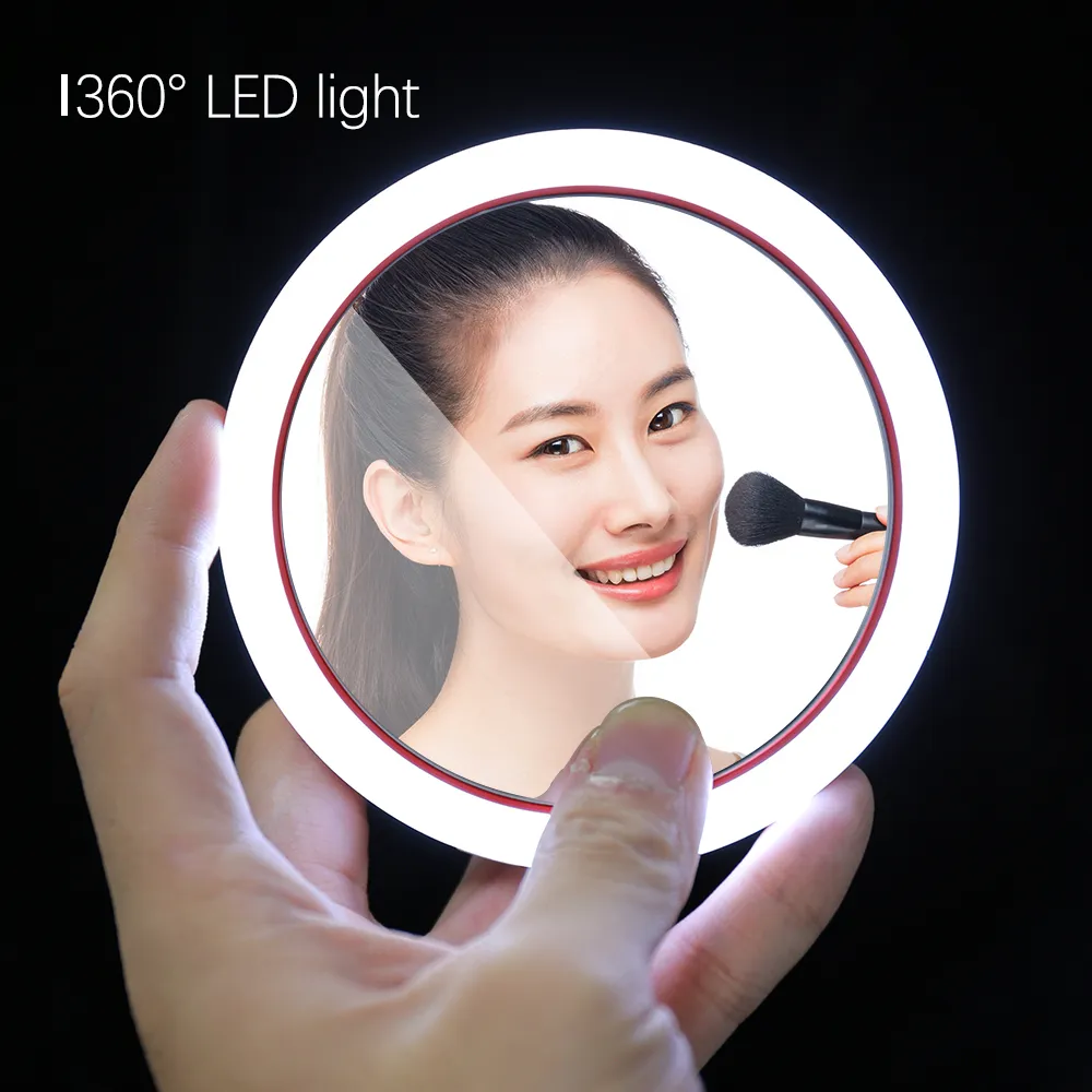 Miroir Portable LED Sans Fil USB Charge Maquillage Circulaire Multifonctionnel Compact Voyage Détection Éclairage Cosmétique Y200114