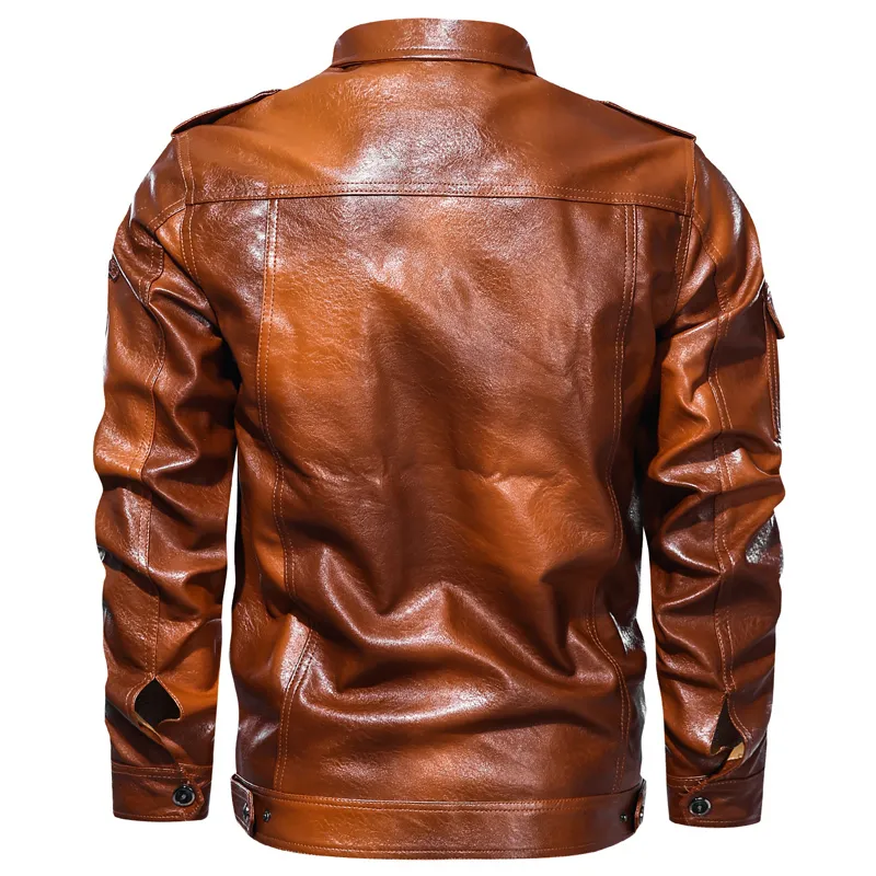 Fashion Men's Brown Leather Jacket Vintage Style Outwear Coat Men Autumn Winter Motorcycle Jacket Casual Overcoat Plus Size 4XL 201128