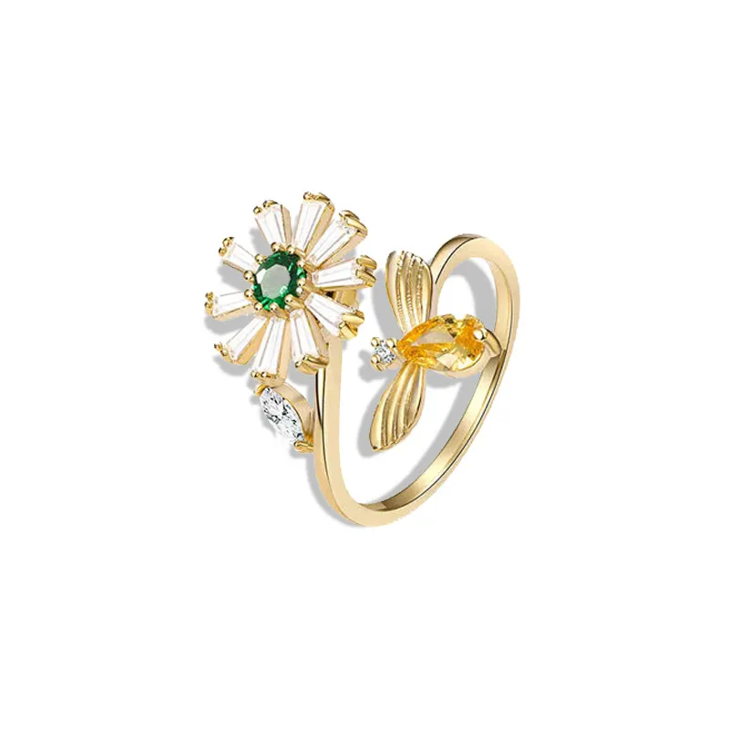 Новый стиль, европейская мода, маленькое кольцо из 18-каратного золота с милой медоносной пчелой, ювелирное изделие, женский бренд, высококачественный циркон rotata201g