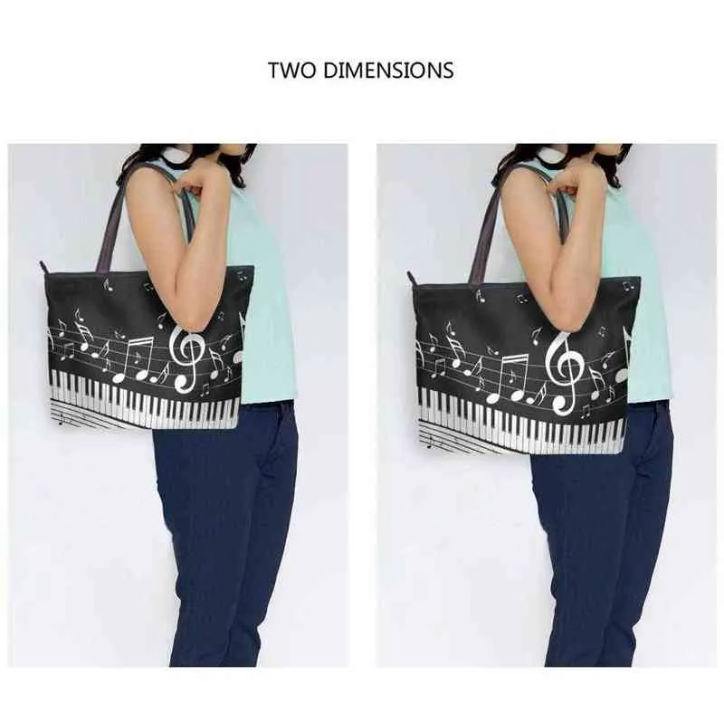 Saco de compras de Alaza - piano feminino impresso bolsa de ombro de lazer, bracelete de grande capacidade, com design de nota, adequado para 220310