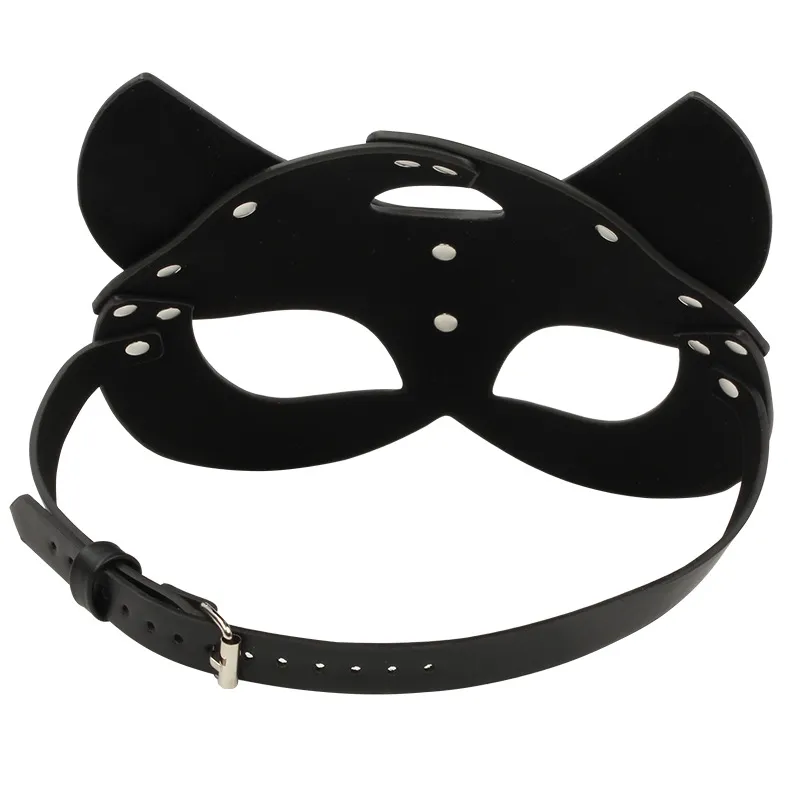 Party BDSM Sex Pu Leather Catwoman Cosplay Mask BDSM Fetisch Sex Toys Erotic Latex Rabbit Mask with Collar Women Masquerad4331222