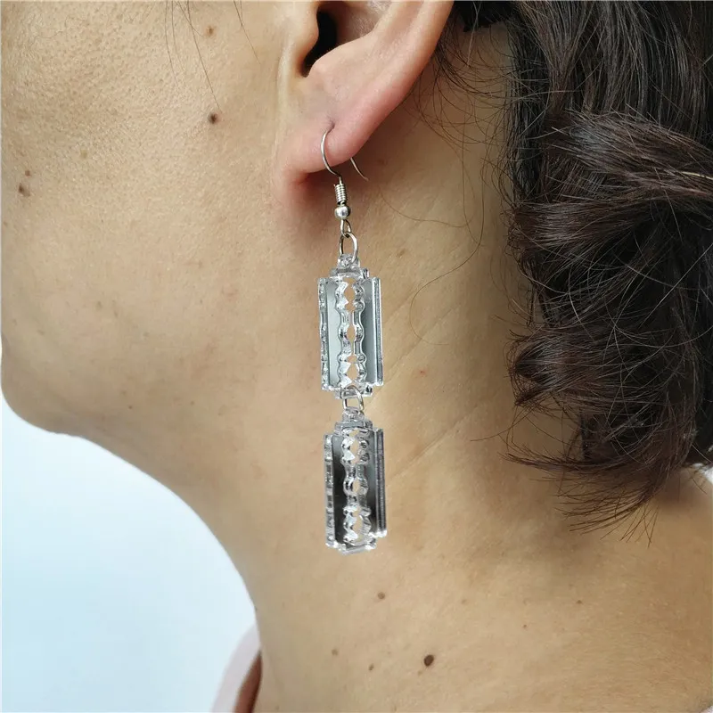 Pendientes colgantes Blade para mujer, joyería acrílica dorada y plateada con espejo, accesorios para niñas 299z