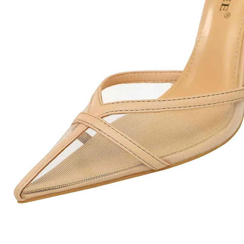 2022 Kvinnor 10cm höga klackar Gula sandaler Lady Stripper Mesh Nakenband Sandles Bröllop Bridal Luxury Prom Sexy Pleaser Shoes Y220209