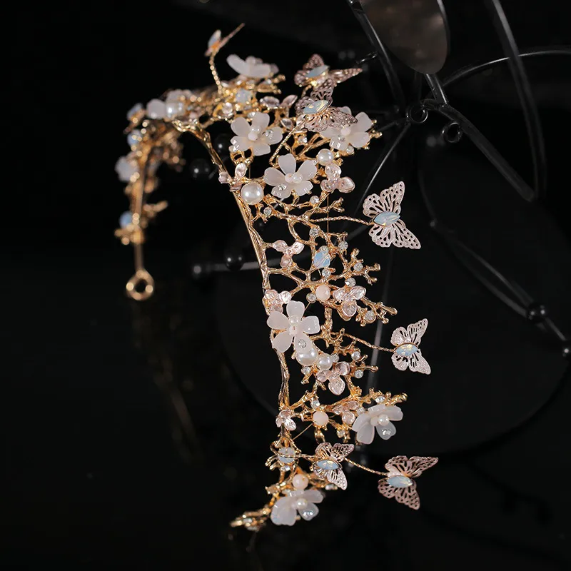 Barocco Vintage Gold Leaf Branch Bridal Tiades Crown Zew Persies Shiny Pearls Pageant Crowns Accessori capelli da sposa 220223