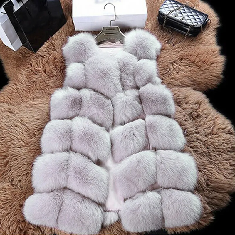 FTLZZ hiver femmes fausse fourrure manteaux nouveau chaud mince sans manches fausse fourrure de renard gilet décontracté femme élégant noir blanc Casaco 201024695355