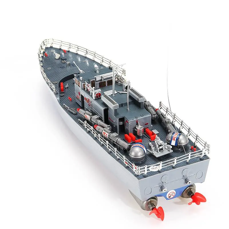 1/115 2,4G EHT-2877 destructor de misiles RC barco 4 km/h modelos de vehículos juguetes al aire libre regalos para niños con controlador de dos motores de luz