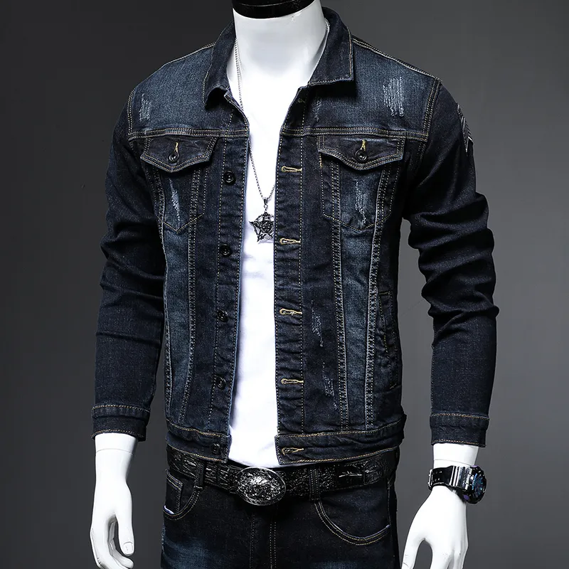 Moda gündelik işlemeli çiçek denim ceket erkek kafatası gençlik uzun kollu hip hop ustası baskı Kore ceketi 201128