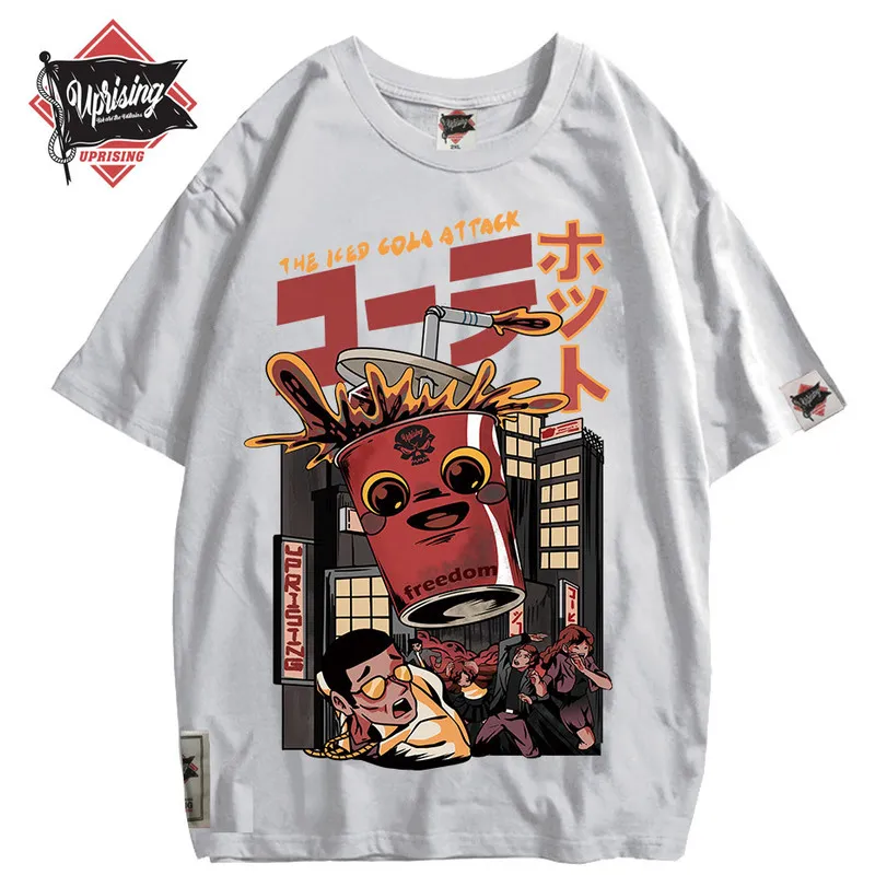 Japonês Harajuku Desenhos animados Cola Demonização Homens Hip Hop T Camisa Monstro T-shirt Streetwear Tops de Verão T-shirt T-shirt Hiphop 220312