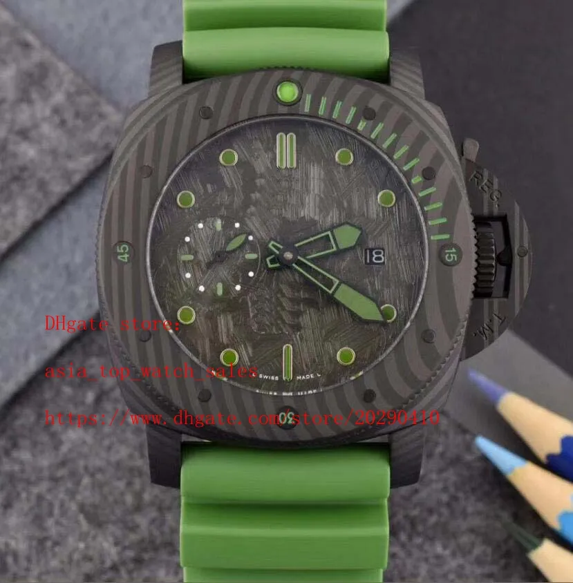 Estilo clássico relógios de super qualidade para homens cal 2555 movimento automático 47mm moldura giratória caixa de fibra de carbono data automática verde rub2666