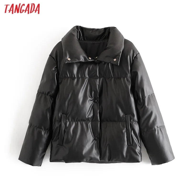 Tangada Frauen braun Pelz Kunstleder Jacke Mantel übergroße Knöpfe Winter weibliche PU Umlegekragen Jacke Mantel QN30 201110