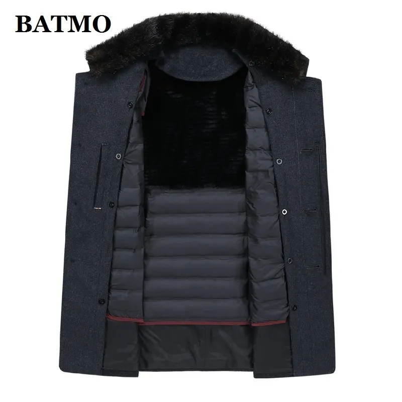 Batmo Winter Wool Trench Płaszcz Menmens 90% White Duck Down Down Wool Jacki Grube wełniane płaszcz menplussize M4XL 201116