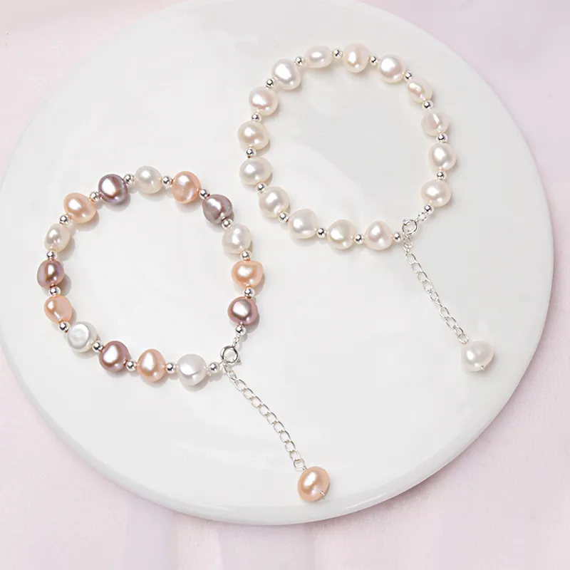 ASHIQI – Bracelet de perles baroques naturelles pour femmes, en argent Sterling 925, bijoux cadeau, 8-9mm, Q1118224Q