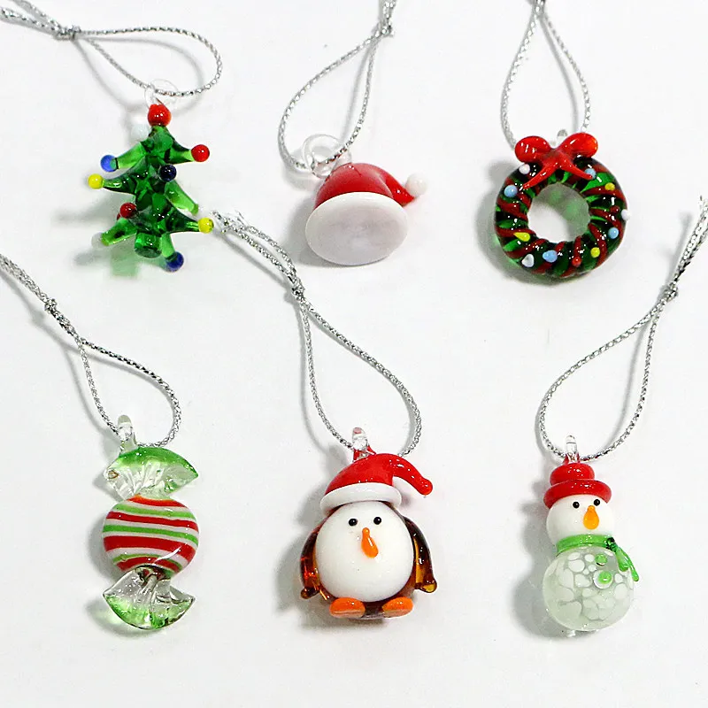Mini Handmade Glass Christmas Tree Art Figurines Ornaments Colorful High Grade Cute Pendant Xmas Hanging Decor Charm Accessories 2277U