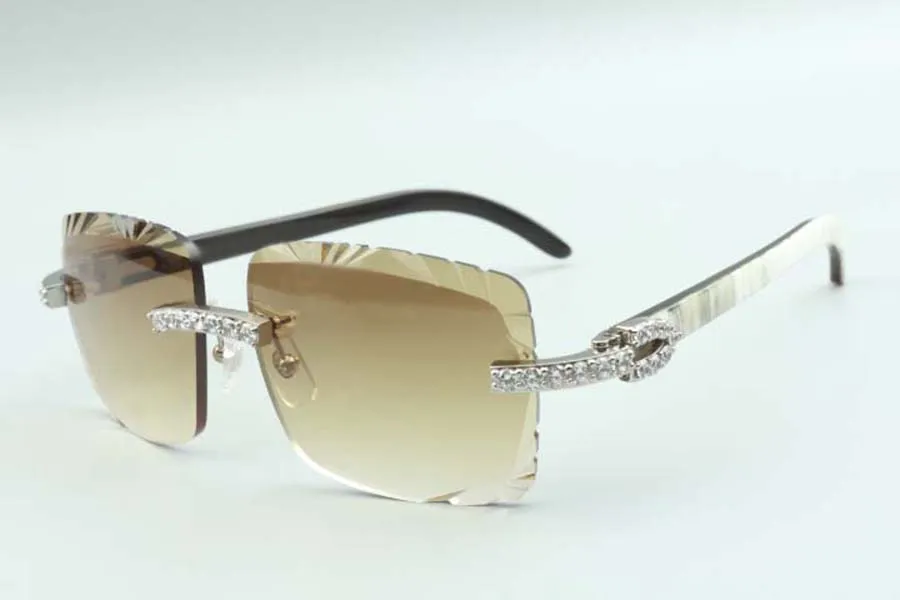 2021 mais novo estilo natural híbrido chifres de búfalo templos óculos de sol 3524020 lente de corte XL diamantes óculos tamanho 58-18-140mm3115