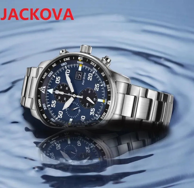 Najwyższej jakości ładny model kwarcowy modne zegarki męskie Stopwatch Auto Data Big Pełna funkcjonalna popularna stal ze stali nierdzewnej Czarna niebieska tarcza 229k