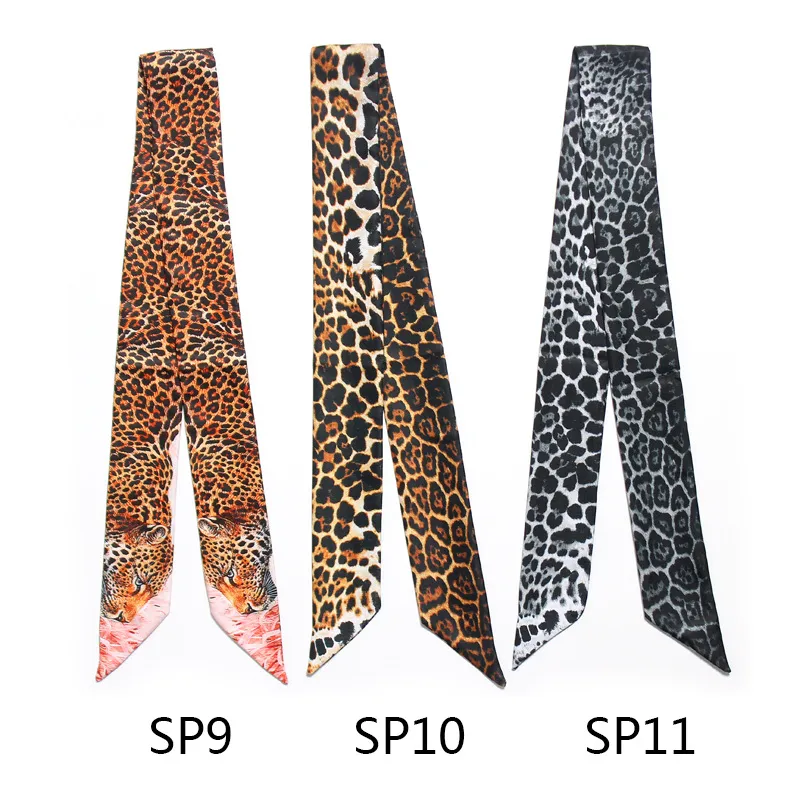 Strisce di pelle di serpente leopardata Sciarpa di seta con manico in twill stampato a doppio strato Sciarpa di seta sottile Sciarpa di nastro stretto Fascia di moda donna