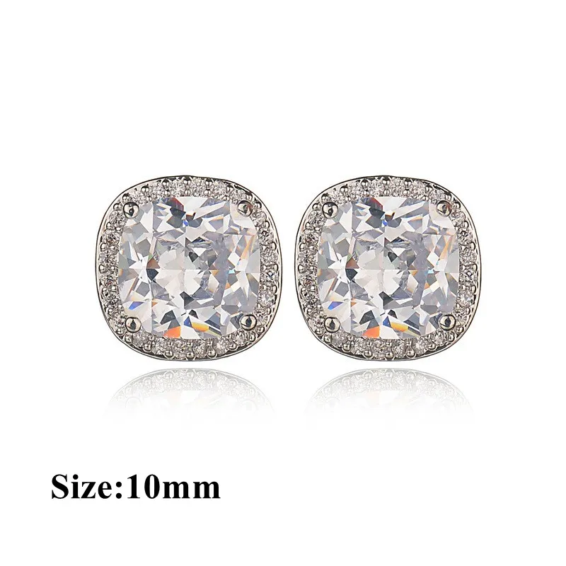 Anti-Allergic 925 Earrings Backs White Gold Plated Bling Cubic Zirconia CZ Diamond Earrings Jewelry Gift for Men Women318P