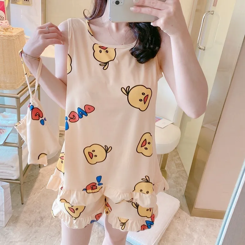 2019 новый сладкий хлопок женские пижамы животных печать маленький кот крытый одежда домашний костюм пижамы зимняя пижама женщина пижама y200708