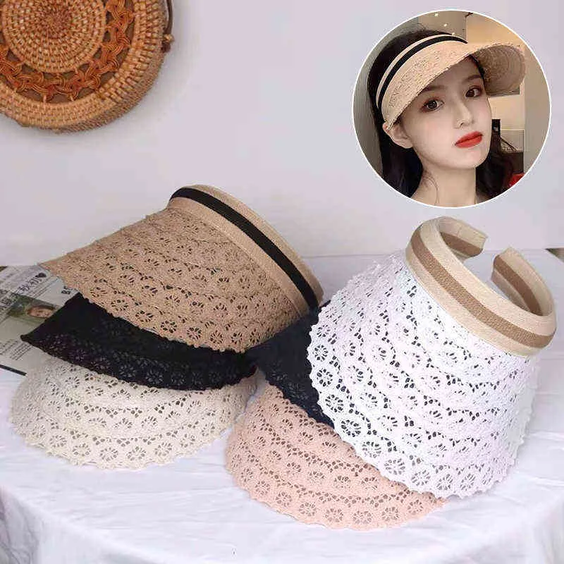 Kvinnor Sun Lace Hat Wide Large Beach Hattar Hat Beach UV Protection Women Cap Fashion Baseball Cap Sun Hat Outdoor Tom Top Visor G220301