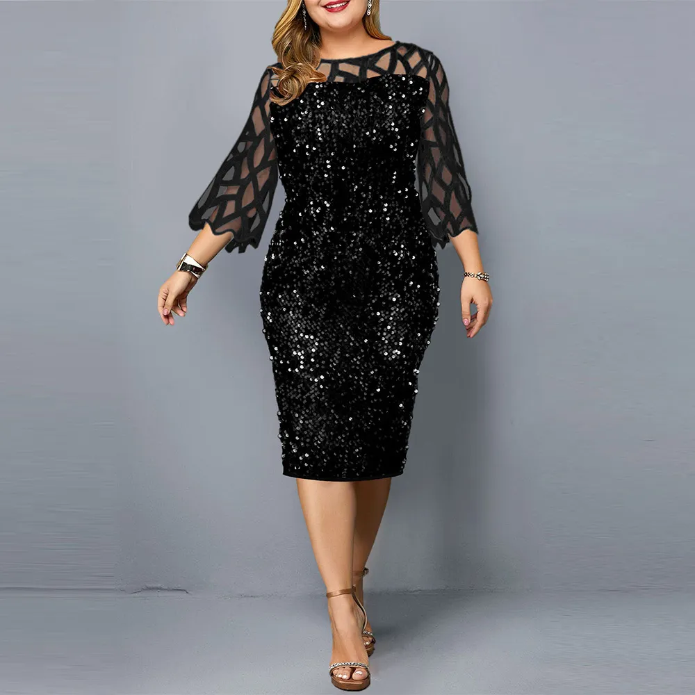 Party Dresses Sequin Plus Size Women's Dress 2021 Summer Birthday Outfit Sexy Red Bodycon Dress Wedding Evening Night Club Dress Y0118