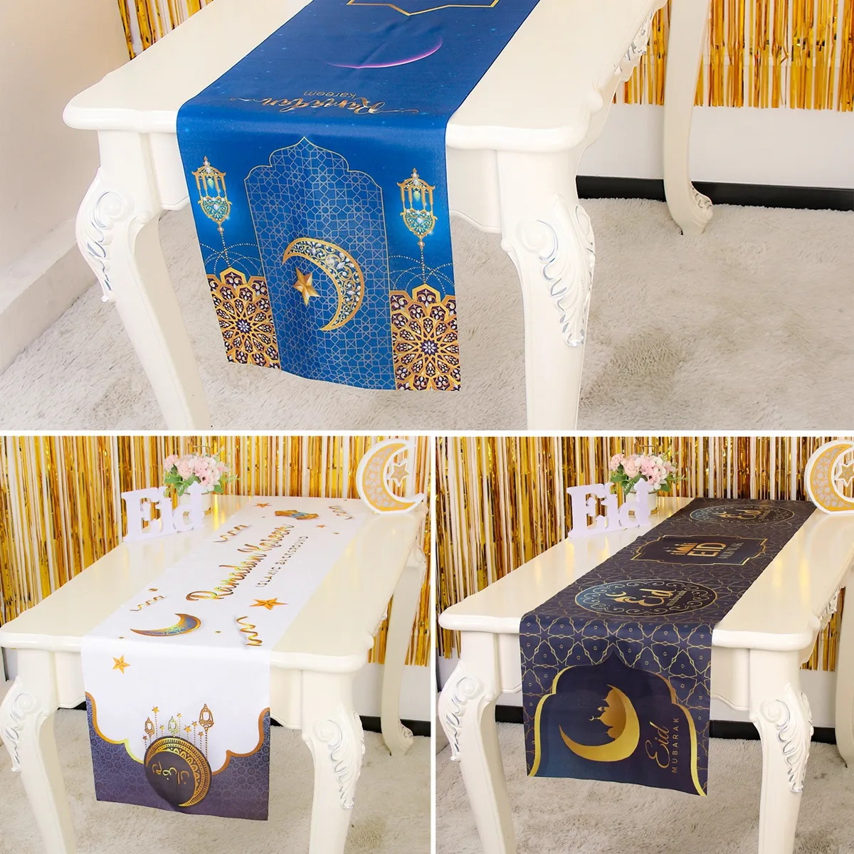 Eid Mubarak Tavolo Runner Runner Decorazione Ramadan la casa Tovaglia Ramadan Kareem Eid Al Adha Regali Islamica Decorazione del partito musulmano