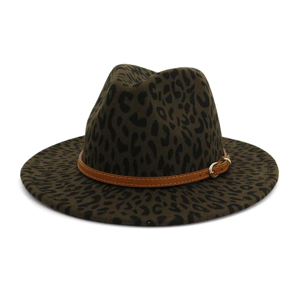 Chapeaux Fedora imprimé léopard d'hiver pour femmes, mode plat à large bord en feutre de laine Jazz Fedora pour hommes léopard Goth Top Vintage Wedd305V