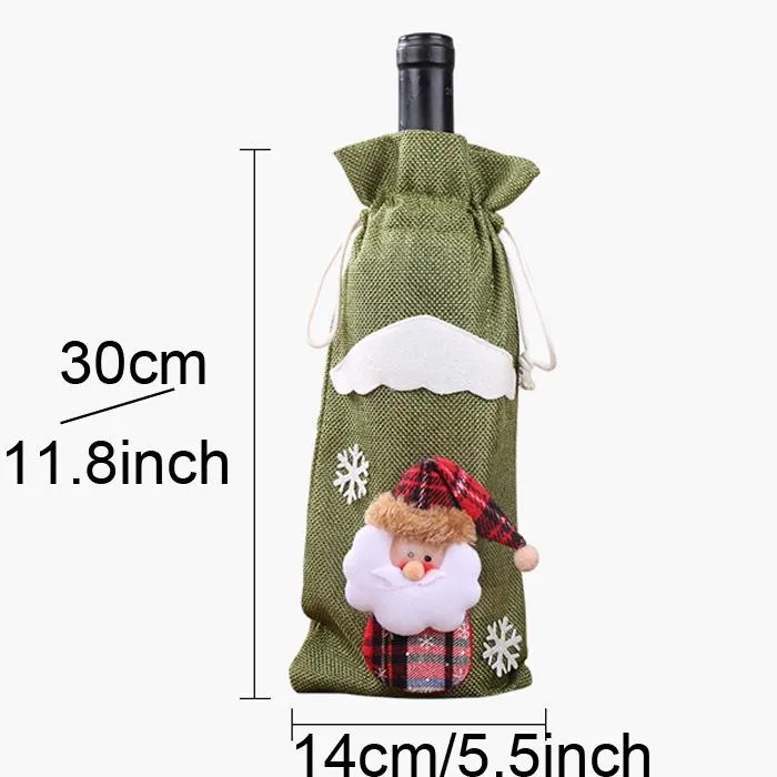 Couverture de bouteille de vin de Noël Décoration de Noël Père Noël Porte-bouteille Sac Bonhomme de neige Bouteille de vin de Noël Vêtement Décoration de fête