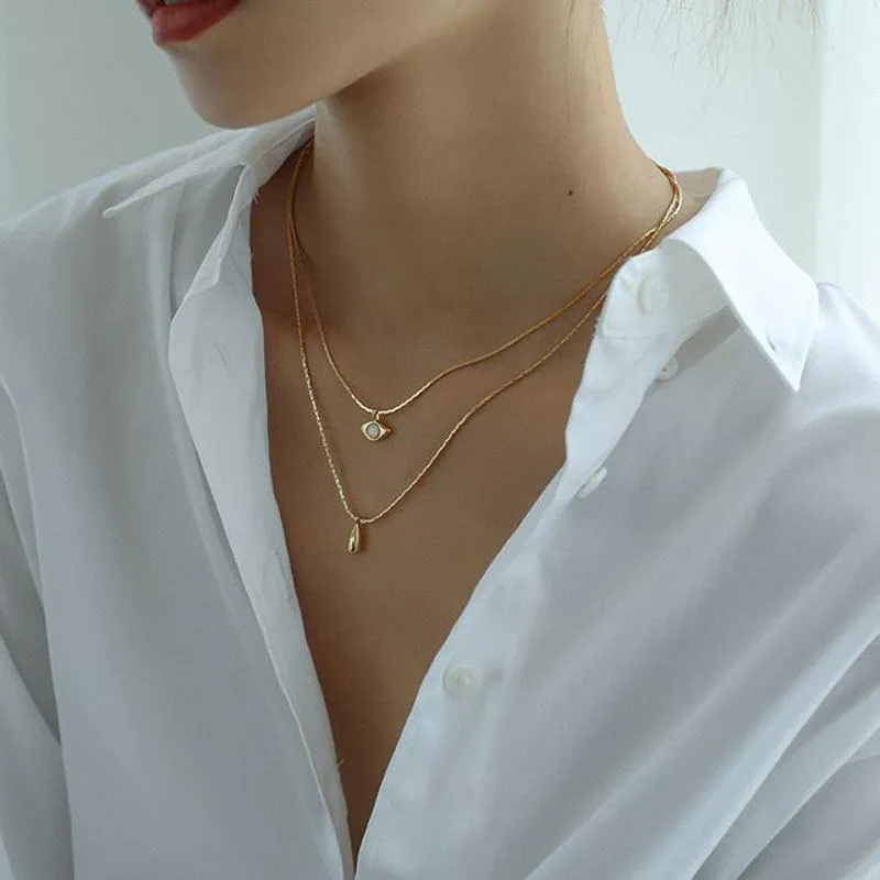 Dainty Gold Necklace Women Girls Opal Halsband Dubbelskiktskedja Simple ClaVicle ChainNecklace CLAVICLE CHAMEDELY266J