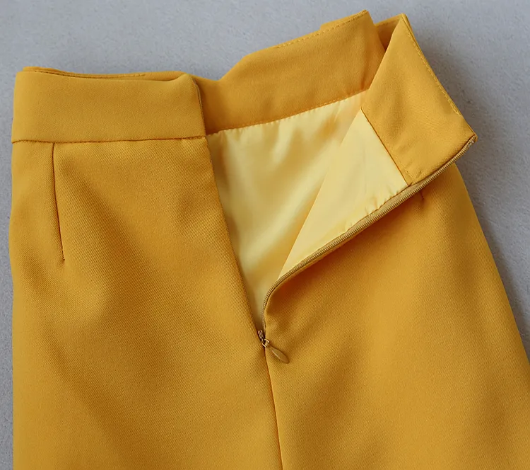 Темпераментский женский костюм юбка набор двух частей осенью и зимой высокого качества желтые длинные дамы пальто куртка тонкий черный 220302