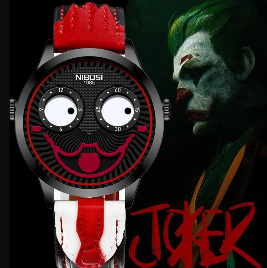 Nibosi Joker Men يشاهدون أفضل العلامة التجارية الفاخرة الفاخرة المهرج الساعات الساعات المقاومة للماء المعصم المحدودة للرجال Relogio Maschulino225c