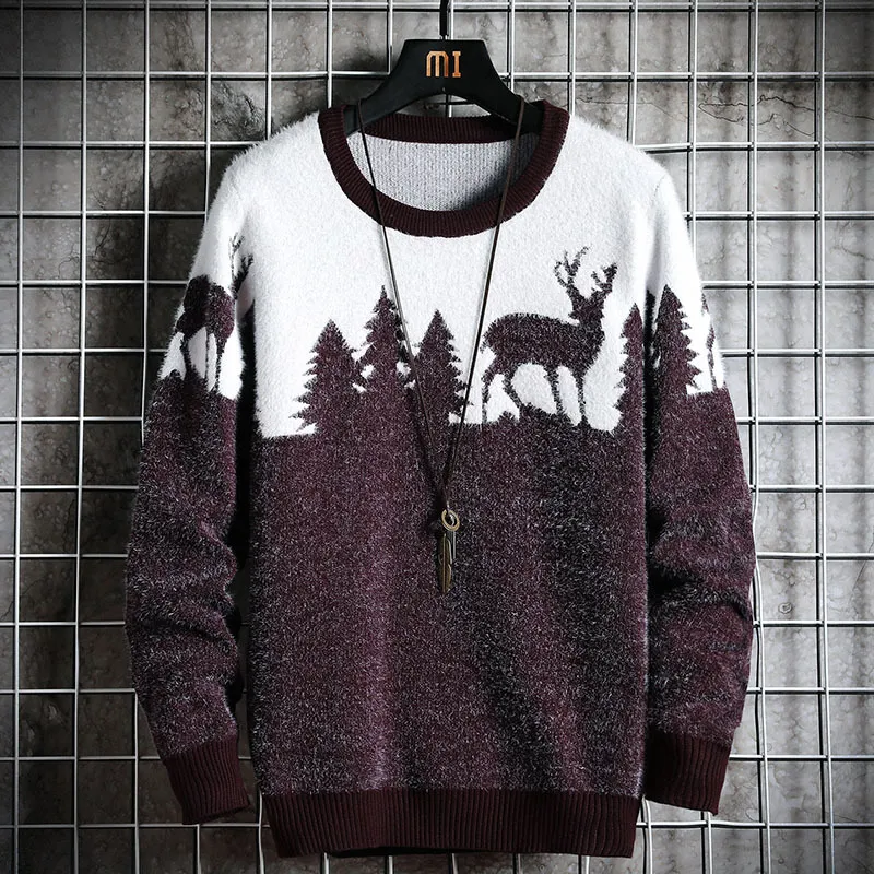Huncher Мужчина вязаный свитер Мужчина осень зимняя повседневная рождественская елка. Пуловой пуловер винтаж Black Slim Fit Свитера Мужчина 201221