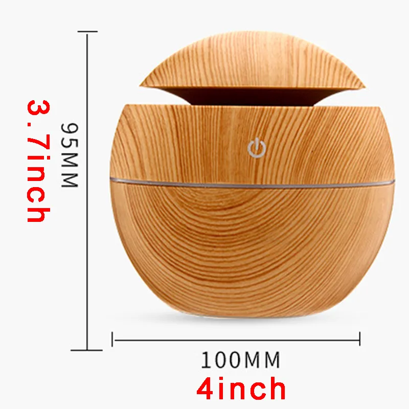 Grano de madera esencial difusor de aceite ultrasónico aromaterapia color de bambú humidificador USB 130 ml con cambio de noche de luz de la noche Purifie