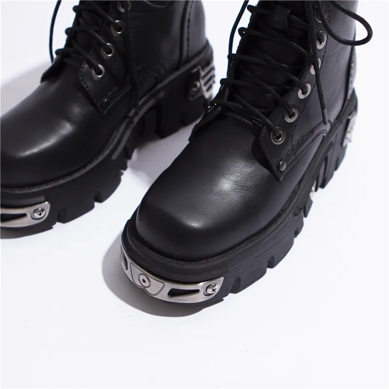 Rasmeup 6cm punk tarzı platform kadın ayak bileği botları kadın039s motosiklet boot moda bayanlar tıknaz ayakkabılar metal dekor siyah 201108912555956