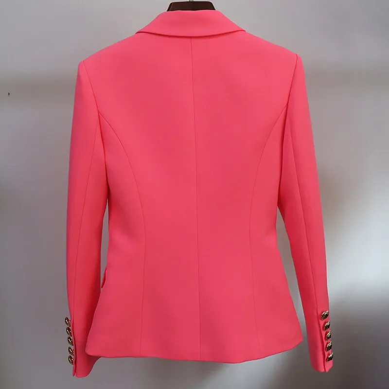 HIGH STREET Date Classique Designer Blazer Femmes Slim Fit Métal Lion Bouton Double Boutonnage Blazer Veste Orange Rose 201201