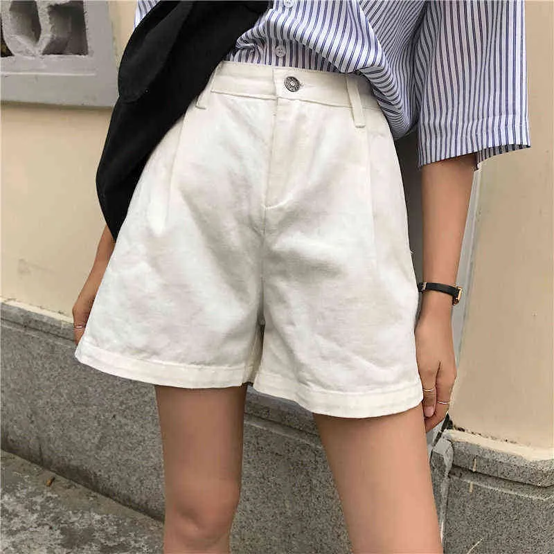 Shorts Femmes Solide Jambe Large Simple Rétro BF Style Coréen Ulzzang Dents École Été Chaud Court Femmes Streetwear Loisirs Doux Y220311