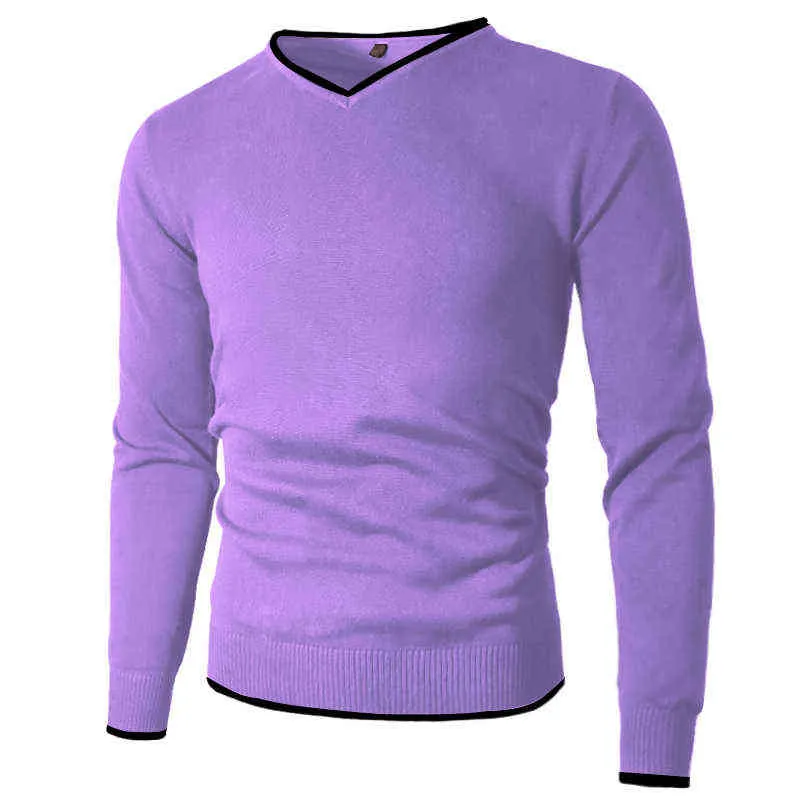 Men's sweater pullover men's knitted pullover V-neck autumn and winter basic sweater men's pullover plain style solid color 211221