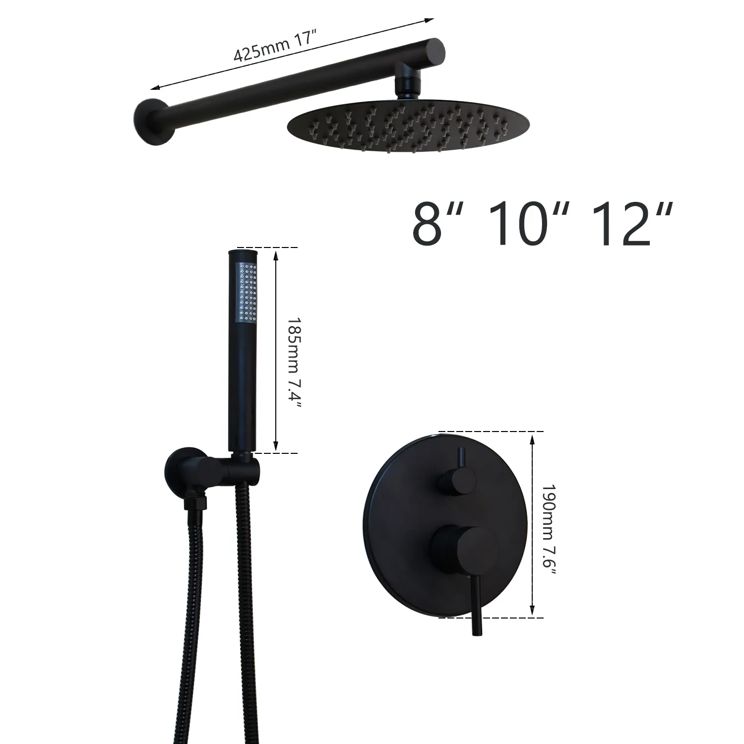 Kemaidi Ultra-Thin Shower Head Black 8 10 12インチ壁マウントバスルーム降雨蛇口セットヘッドハンドシャワーセットT200710