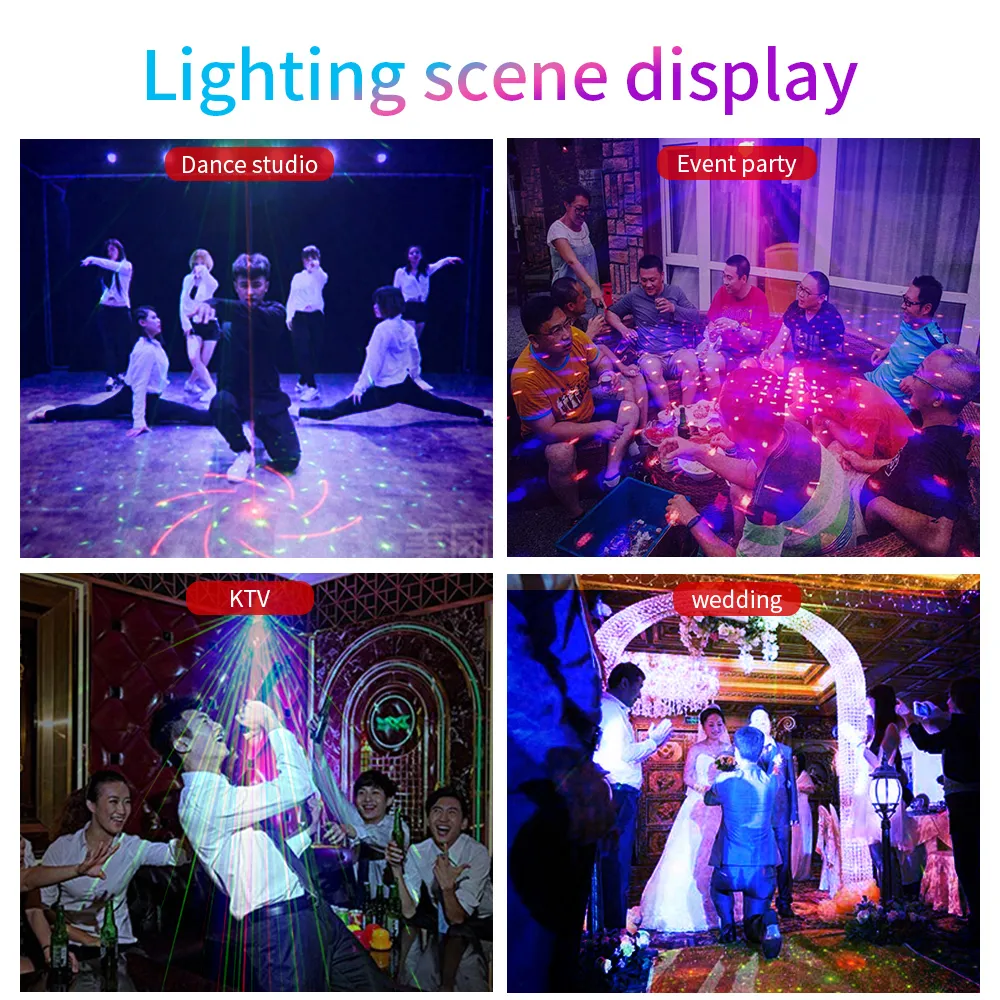 USB Rechargeable 120 Patterns Laser Projector Lights RGB UV DJ Disco Stage Party Lights for Christmas Halloween Birthday Wedding Y3447