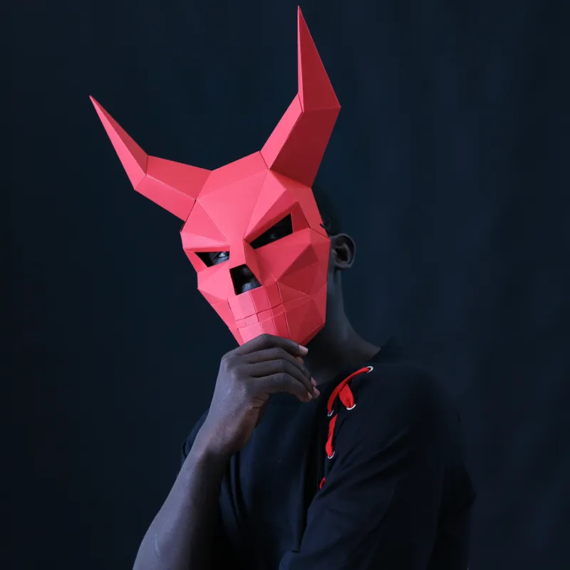 3D Corner Skull Devil Devil Devil Paper Mask Mask Diy Man Whole Face Horror Halloween Pack Party Makeup Home Decoration Accessories Y208423425