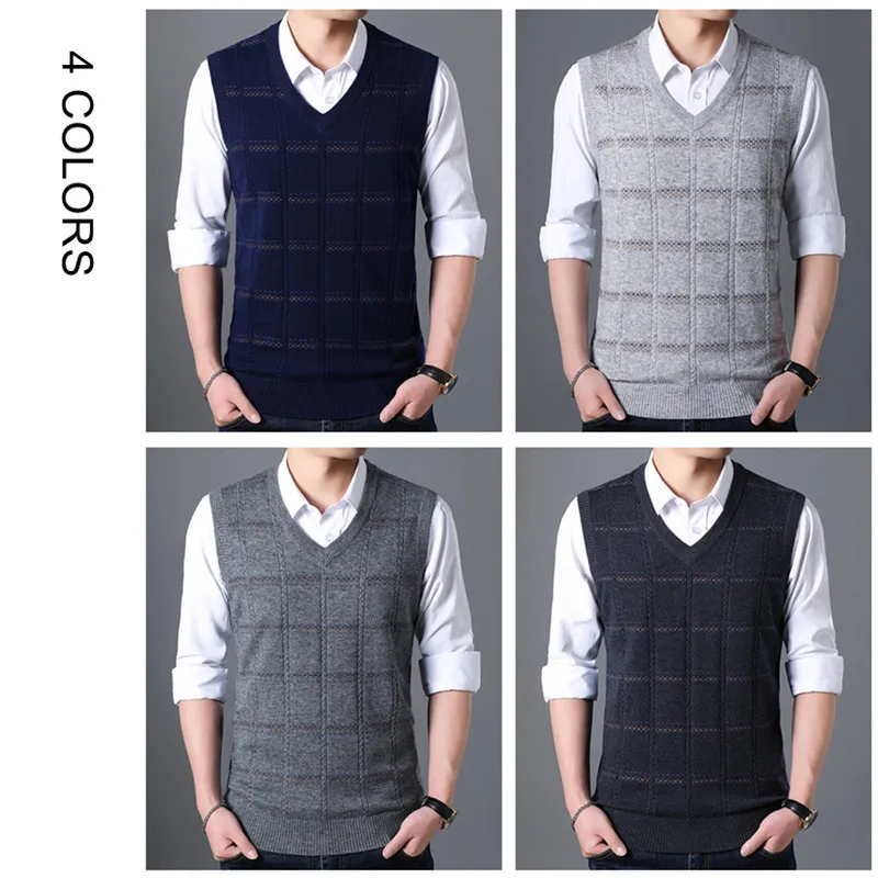 COODRONY Sweater Men Knitted Cashmere Wool Mens Sweaters Autumn Winter V-Neck Sleeveless Vest Pull Homme pullover men 91019 201221
