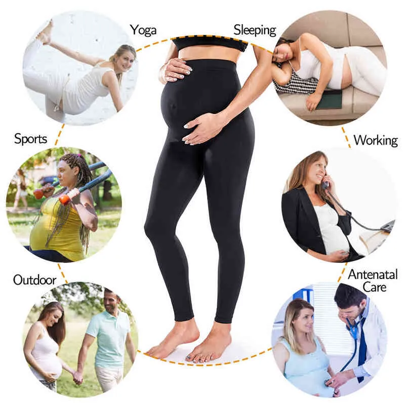 Maternity Yoga Pants Support Belly Leggings Graviditet Byxor Gravida kvinnor Sportbyxor Träning ActiveWear Lounge Knit Tights H1221