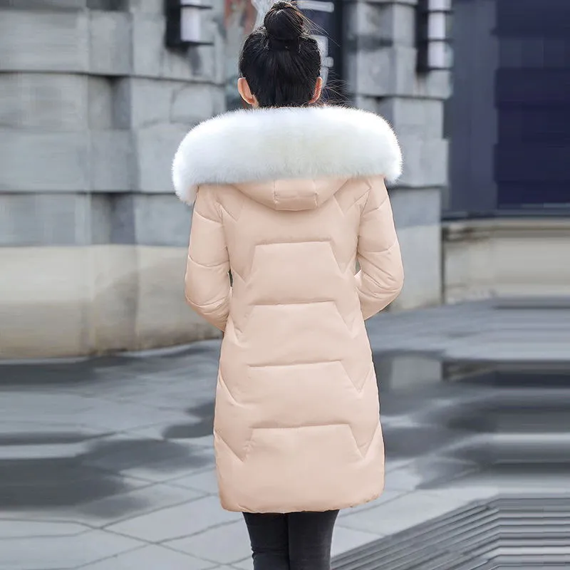 Invierno mujer abrigo con capucha señoras falso cuello de piel espesar chaqueta cálida femenina más tamaño 7xl ropa exterior larga abajo parkas 201027