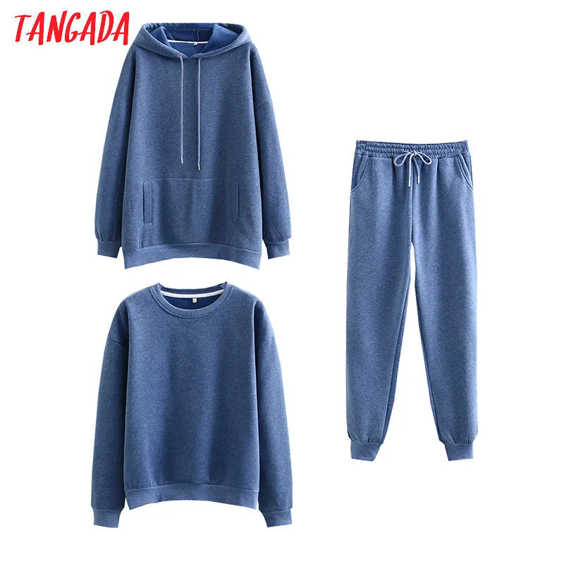 Tangada Mujeres pareja chándal polar 100% algodón traje 3 piezas conjuntos lavanda capucha sudaderas con capucha sudadera pantalones trajes más tamaño SD60 201110