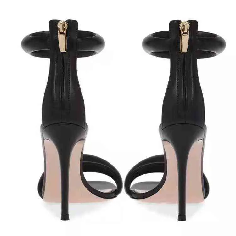 Sandels Yeni Kadın S Sandalet Altın Geri Fermuar Yuvarlak Ayak Siyah Yüksek Topuklu Yaz Ayakkabı Moda Stilettos Zapatos Mujer 220303