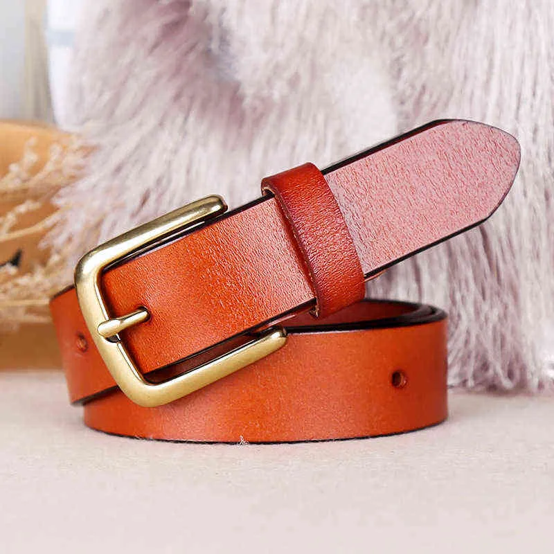 Cinturón de cintura femenina de alta calidad Piel de vaca Hebilla de cobre Cinturón Cinturones de cuero genuino para mujer Moda G220301