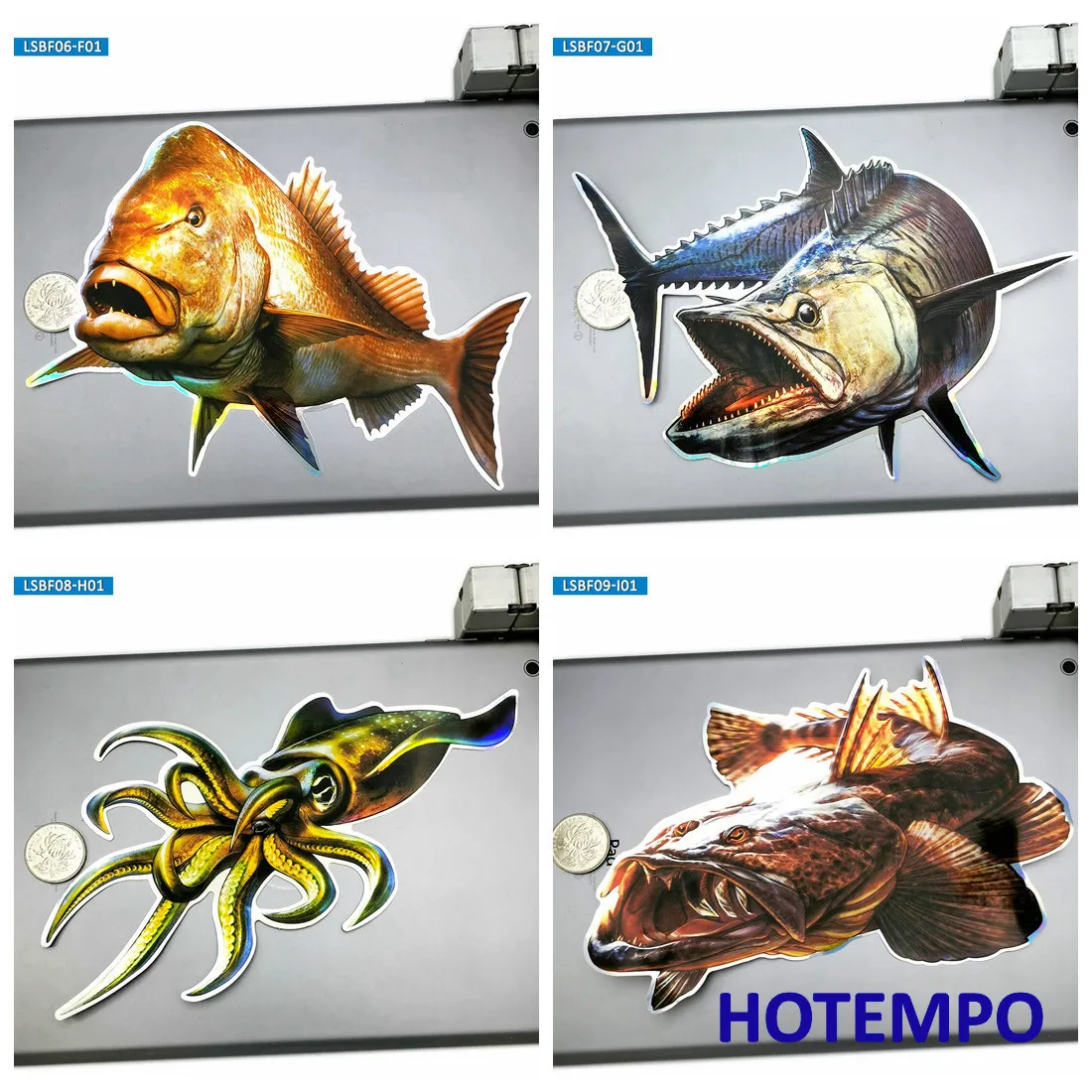 7. Grande taille Marine Life Deep Sea Fish Laser Shining Stickers pour ordinateur portable Bagages Car Glass Art Fashion Style Stickers LJ201019